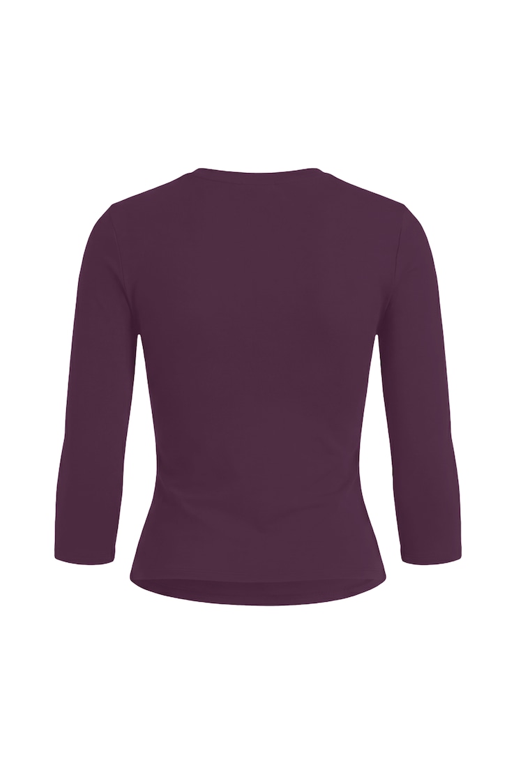Sleek High V-Neck 3/4 Sleeve Top, Wild Berry Maroon, large