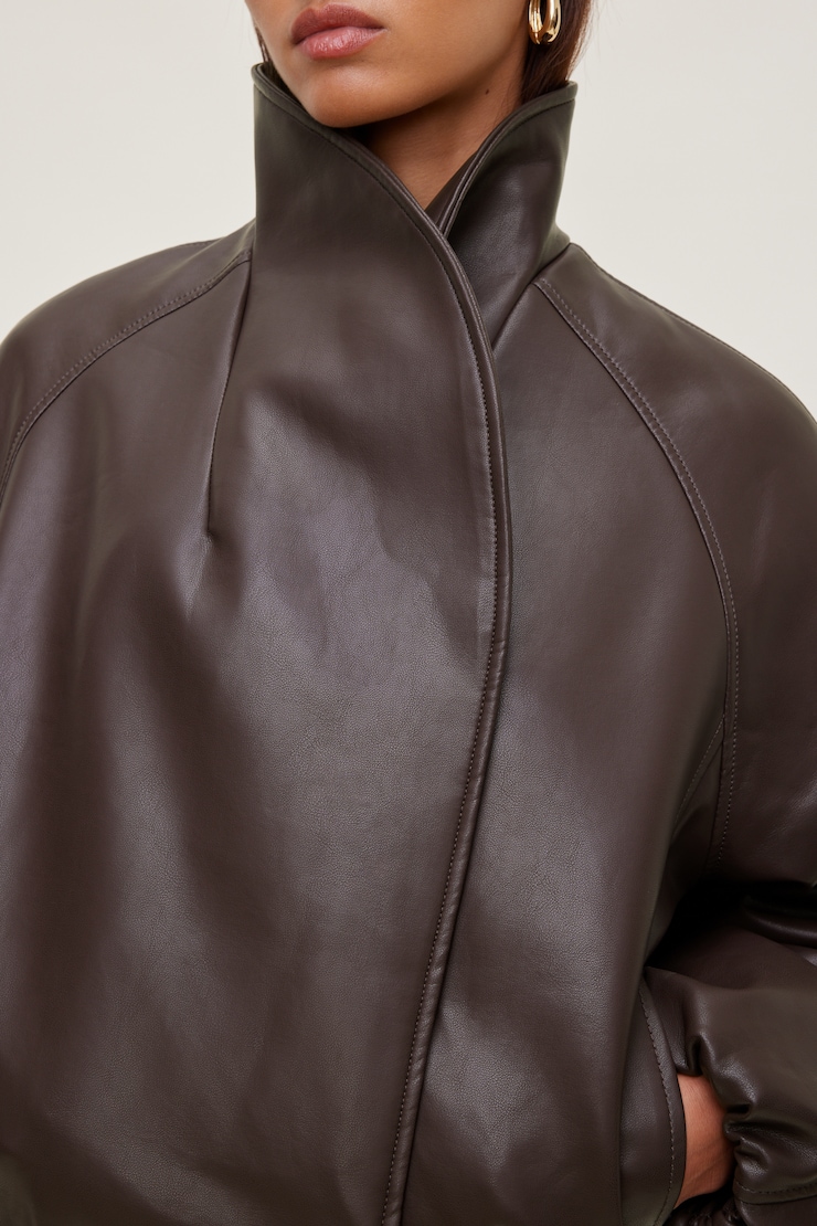 Wrap Faux Leather Bomber Jacket Dark Cherry Burgundy large