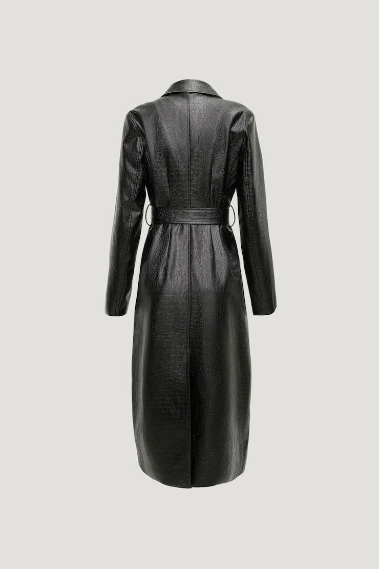 Croc Faux Leather Trench Coat Jet Black large