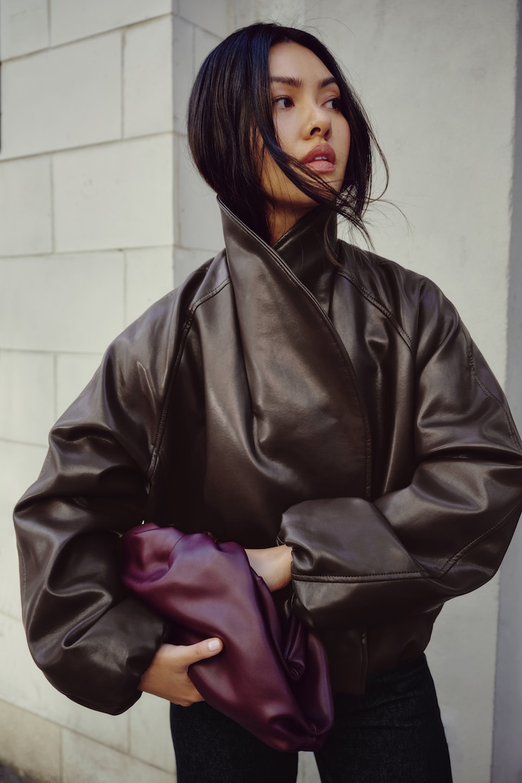 Wrap Faux Leather Bomber Jacket