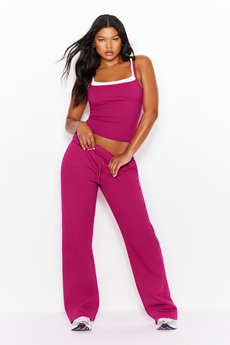 Sleek Double Layer Cami Top, Raspberry Cheeks Pink/White, large