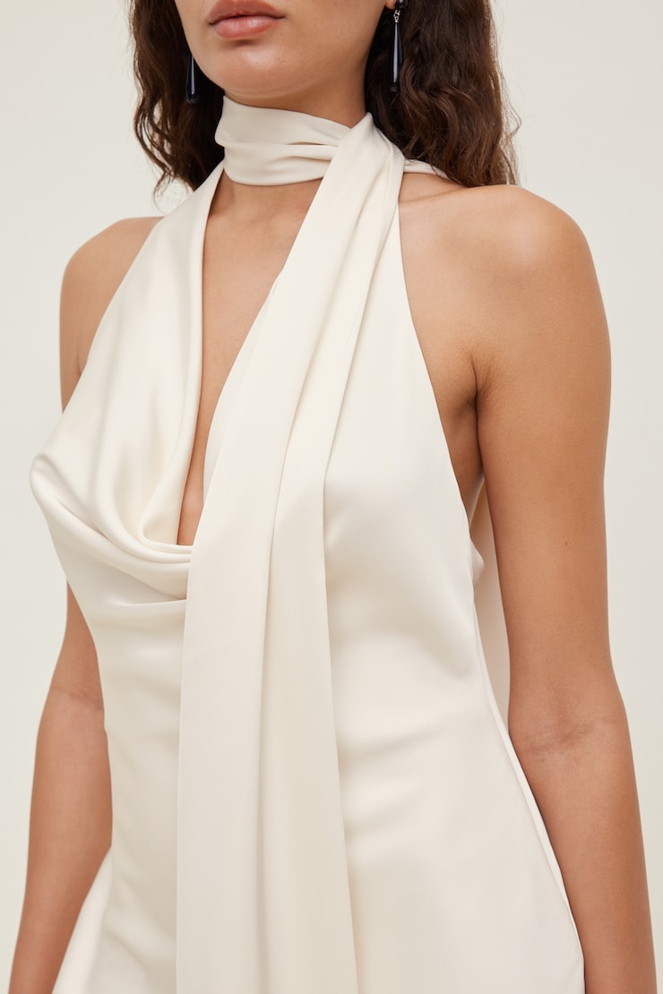 Fringe Scarf Satin Mini Dress Sea Salt Cream large