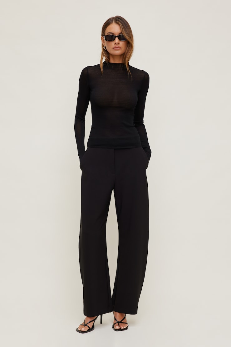 Sheer Mock Neck Sweater Jet Black large