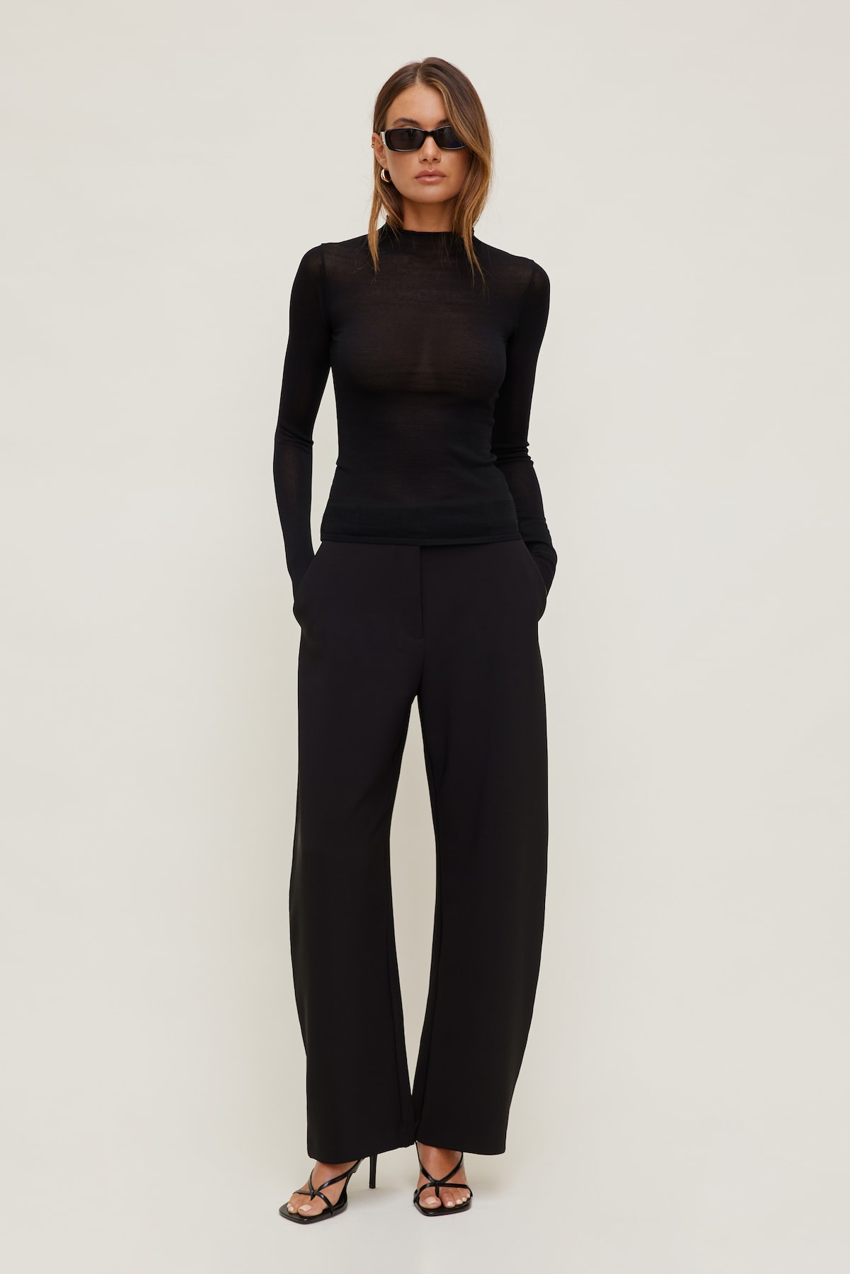 Sheer Mock Neck Sweater – Dynamite – Jet Black - Gallery Image 2