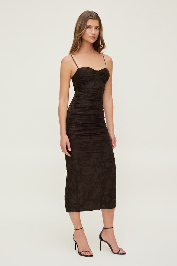 Mona Jacquard Midi Dress Java Brown large
