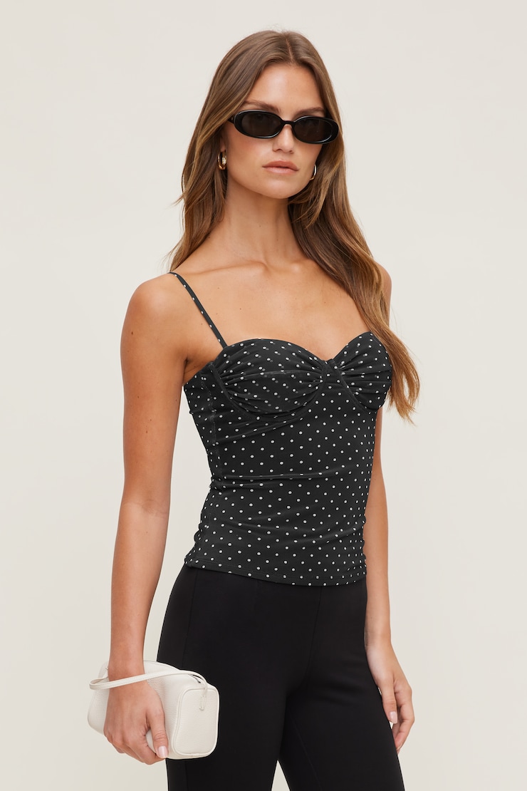 Monet Mesh Top Black w/ White Polka Dots large