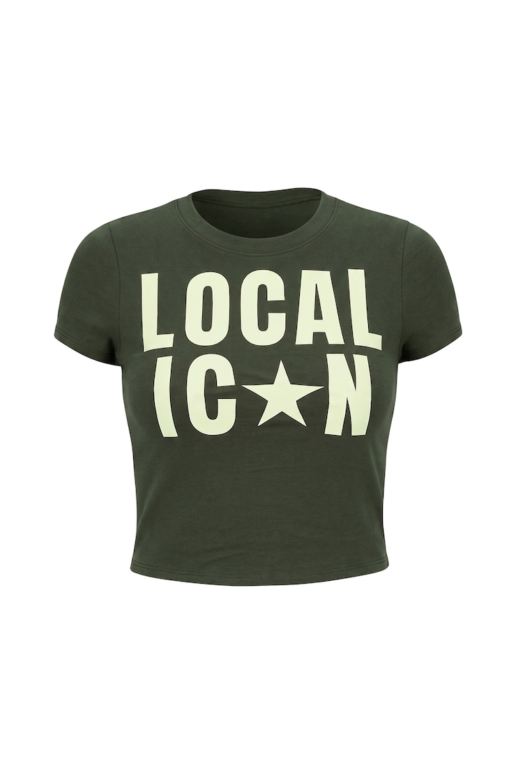 SuperSoft Cropped Crewneck T-Shirt, Olive Obsession with Local Icon Art, large