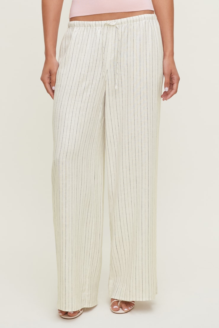 Leo Linen Wide Leg Pants White / Grey Stripes large