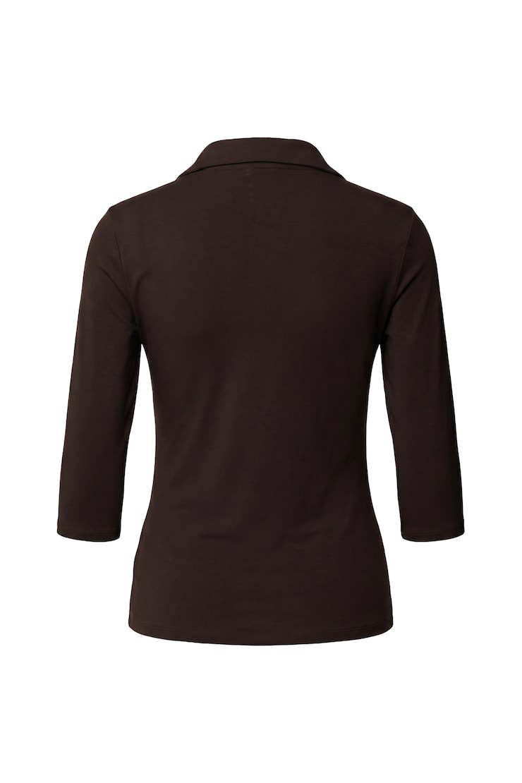 Sleek 3/4 Sleeve Polo Top, Chocolate Mousse Brown, large