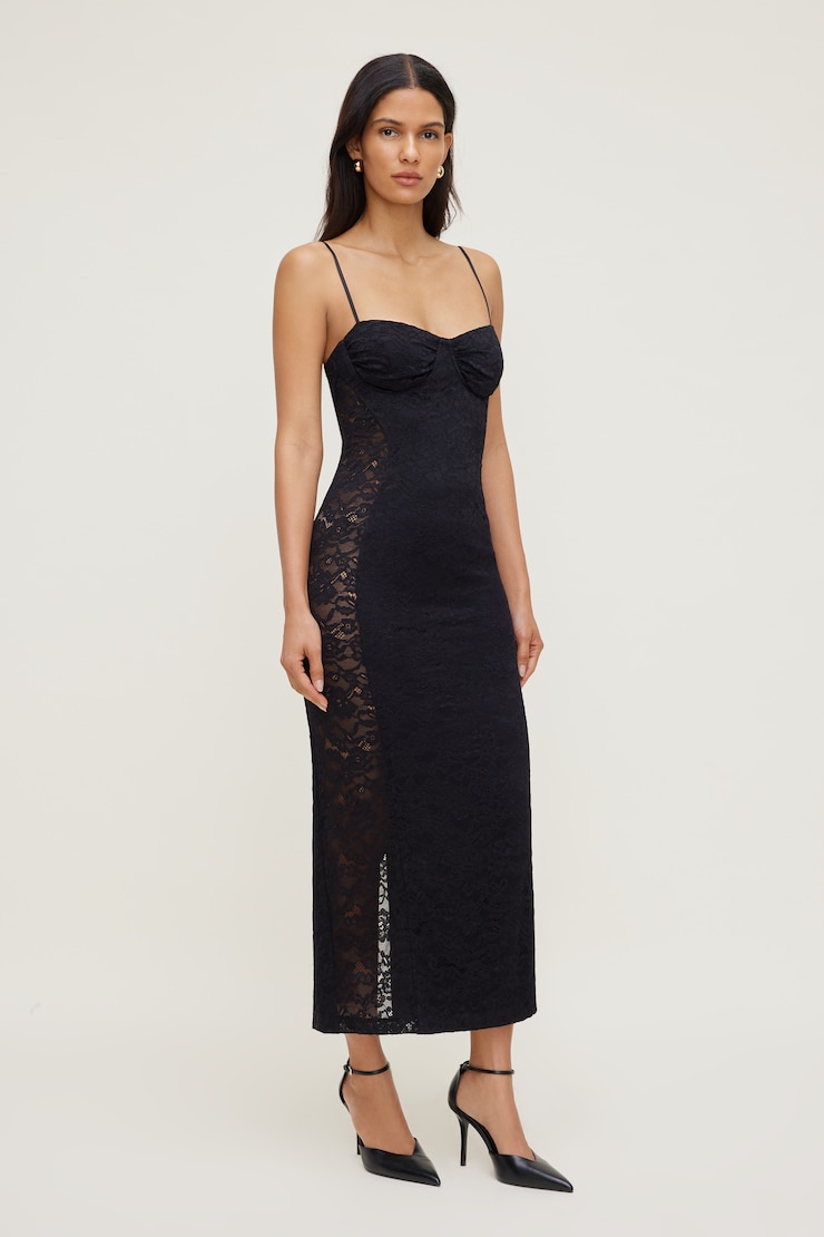 Sheer Side Lace Maxi Dress Jet Black large