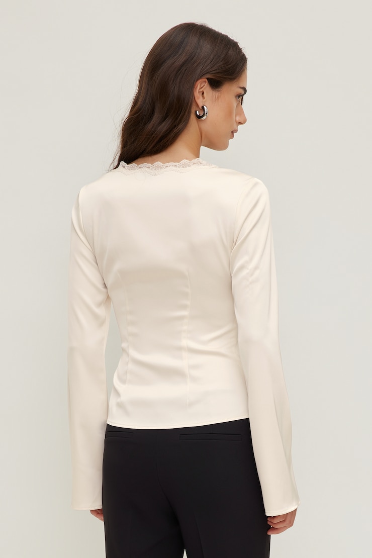 Satin Long Sleeve Blouse Sea Salt Cream large