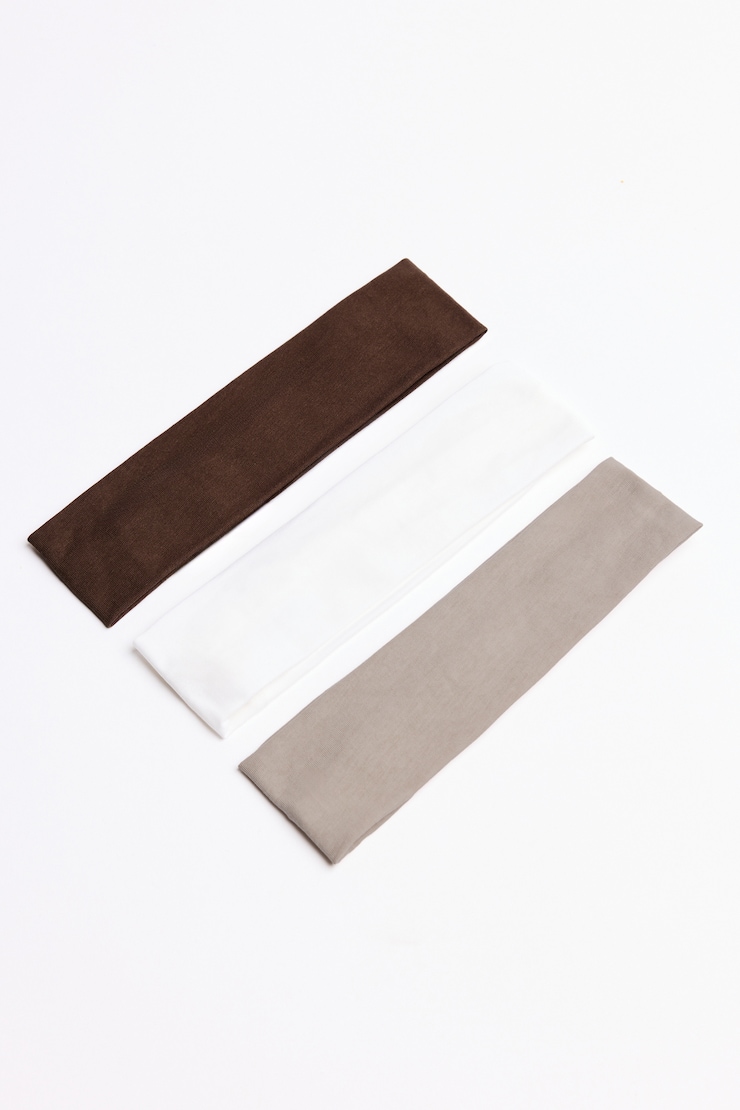 Set of 3 Stretchy Headbands, Snow White/Satellite Beige/Armadillo Brown, large
