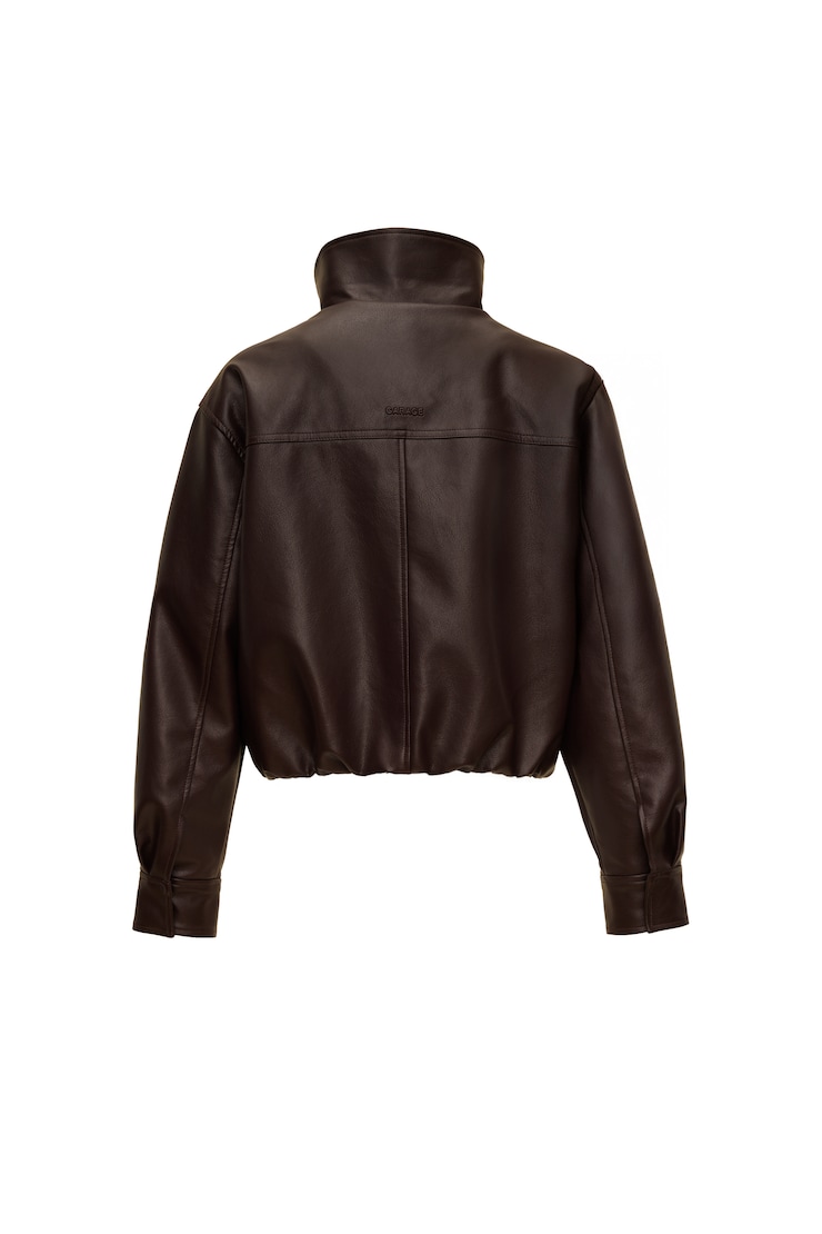 Bubble Faux-Leather Jacket, Chocolate Mousse, large
