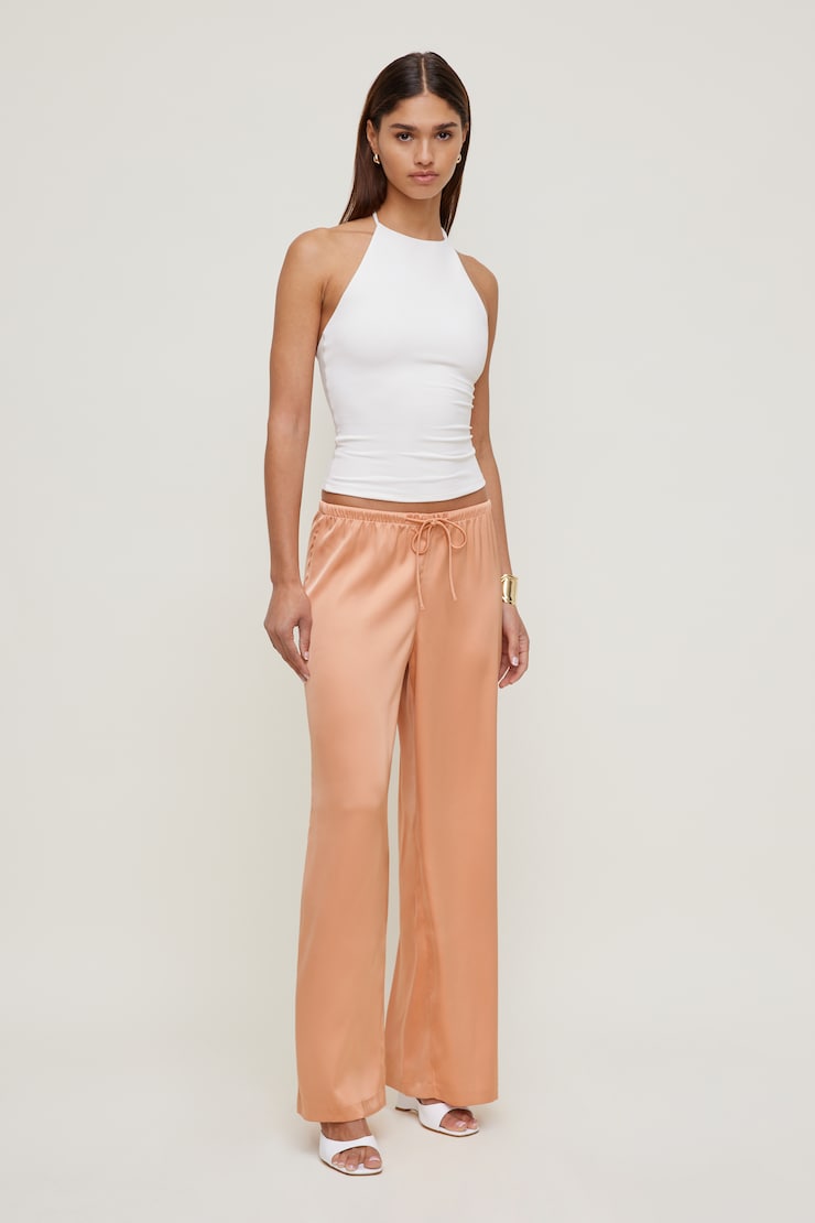 Leo Satin Wide Leg Pants Dusty Coral Orange large