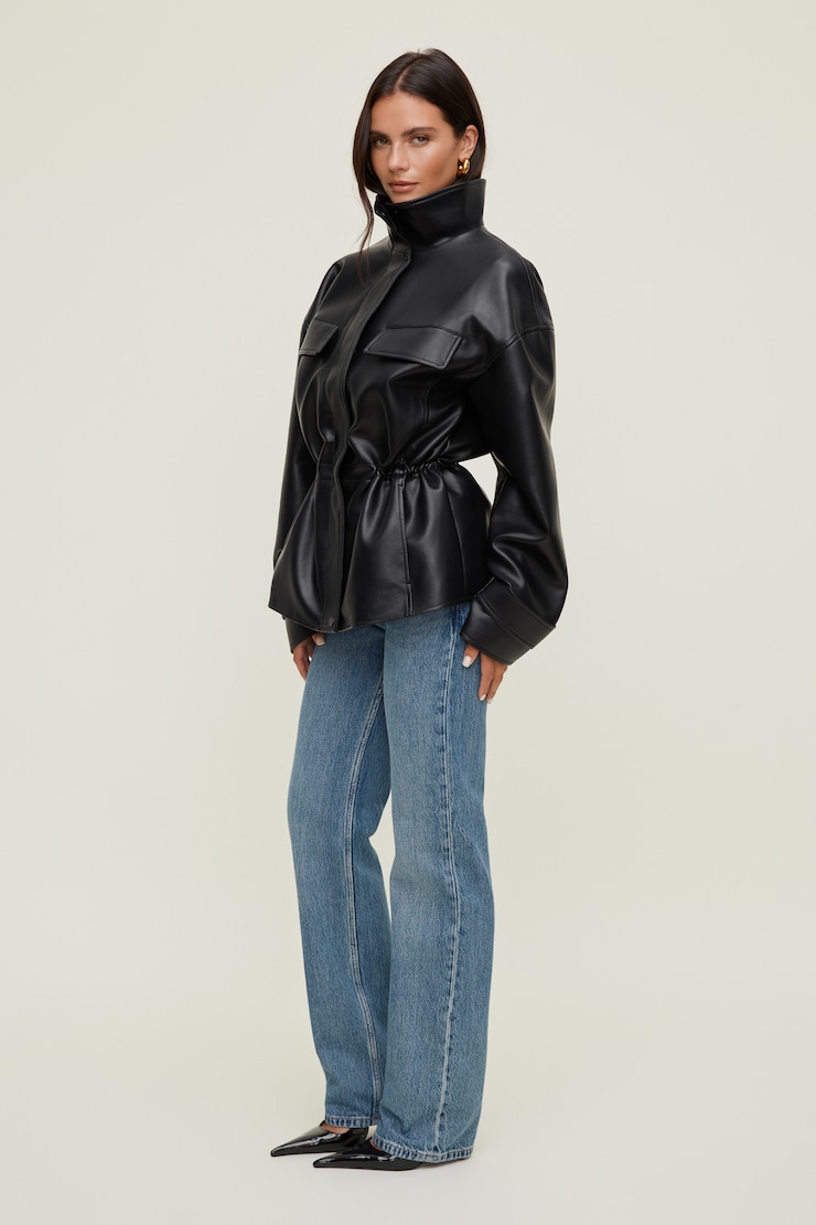 Cinched Faux Leather Jacket