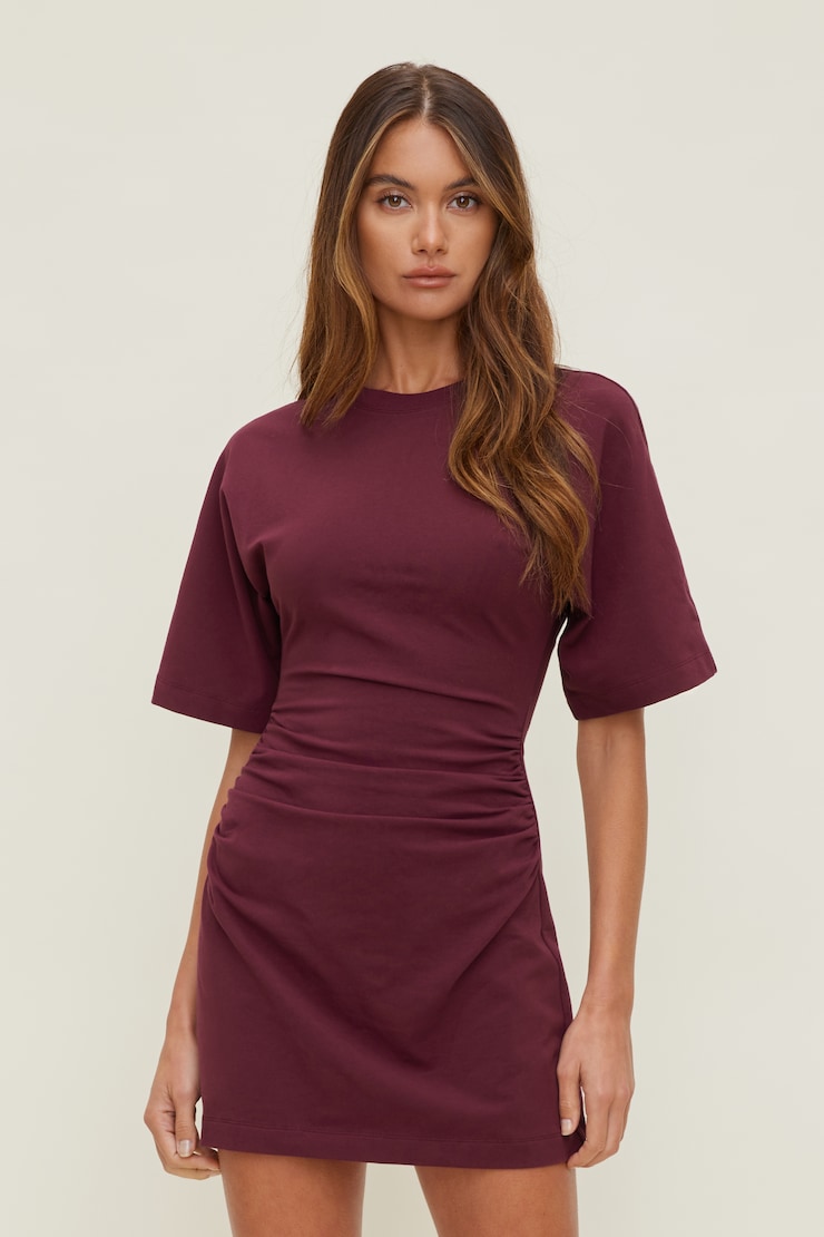Andrea Cotton Mini Dress Maroon Banner large