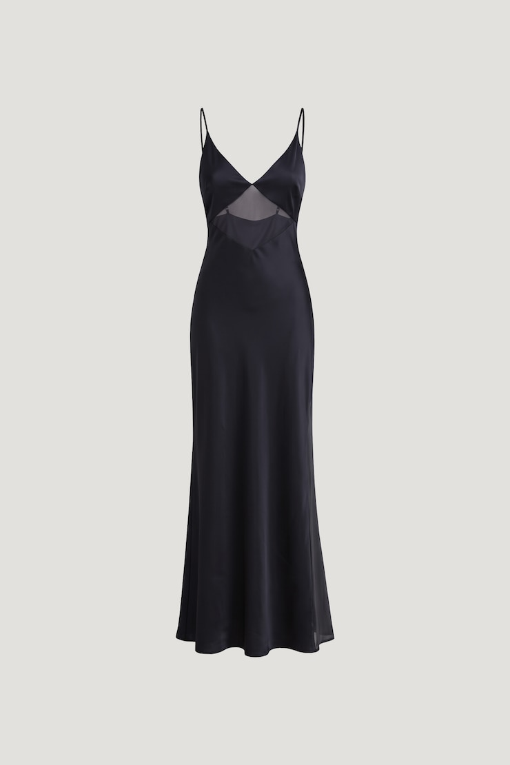 Sheer Satin Maxi Dress Deep Well Navy large