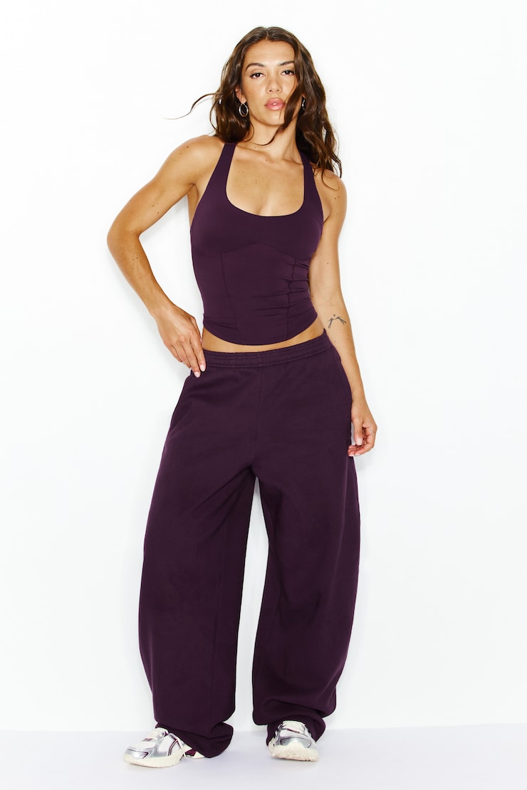 Active Racerback Corset Top, Wild Berry Maroon, large