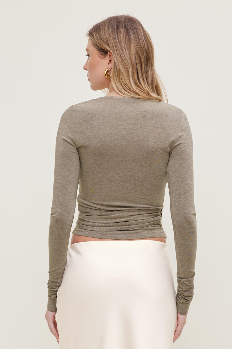 Wrap Long Sleeve Top Chalet Brown Melange large