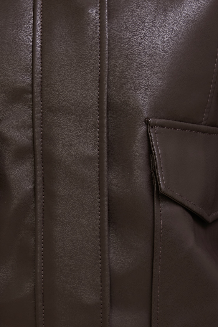 Blouson aviateur ample en faux cuir Taupe brune à la française large