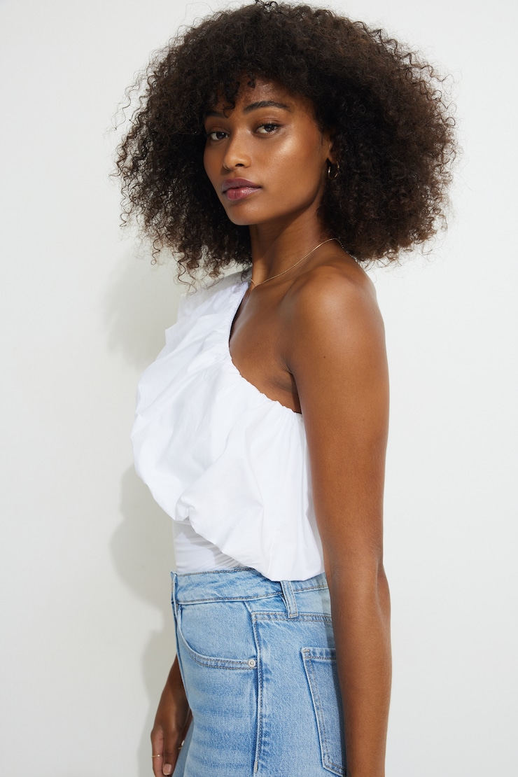 Justaucorps à une épaule et manches bouffantes Blanc éclatant large