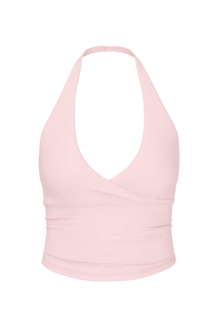 Active Wrap Halter Top, Pink, large