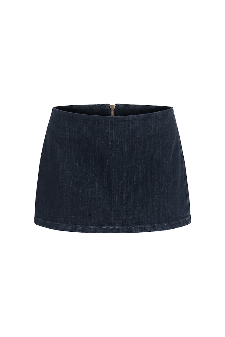 Low Rise Bodycon Denim Skort, Micah Blue, large