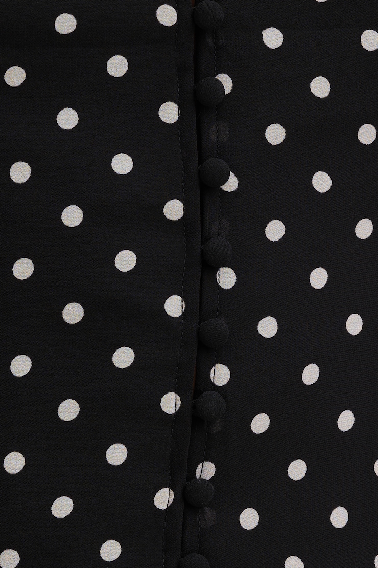 Flutter Sleeve Blouse Black w/ White Polka Dots large