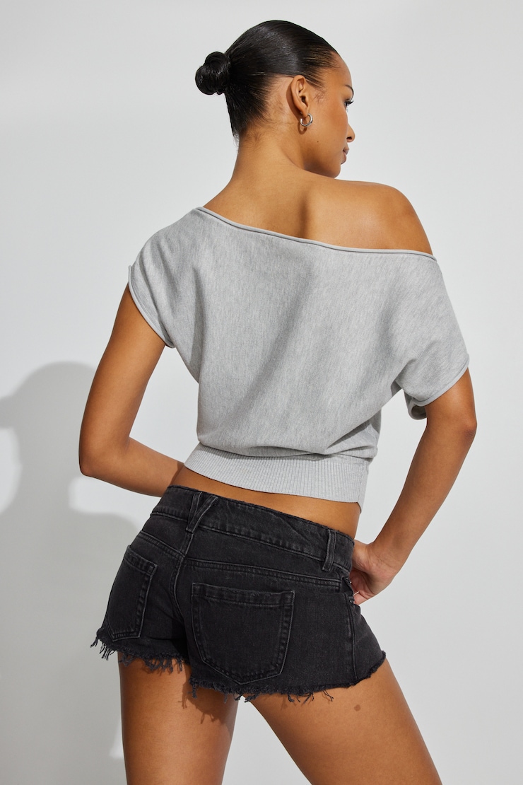 Ultra Low Rise Relaxed Denim Shorts, Carbon Black, large