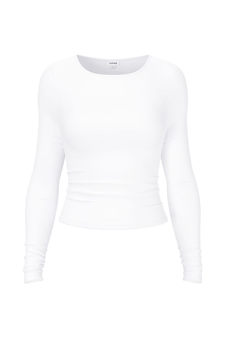 Sleek Crewneck Long Sleeve Top, Bright White, large