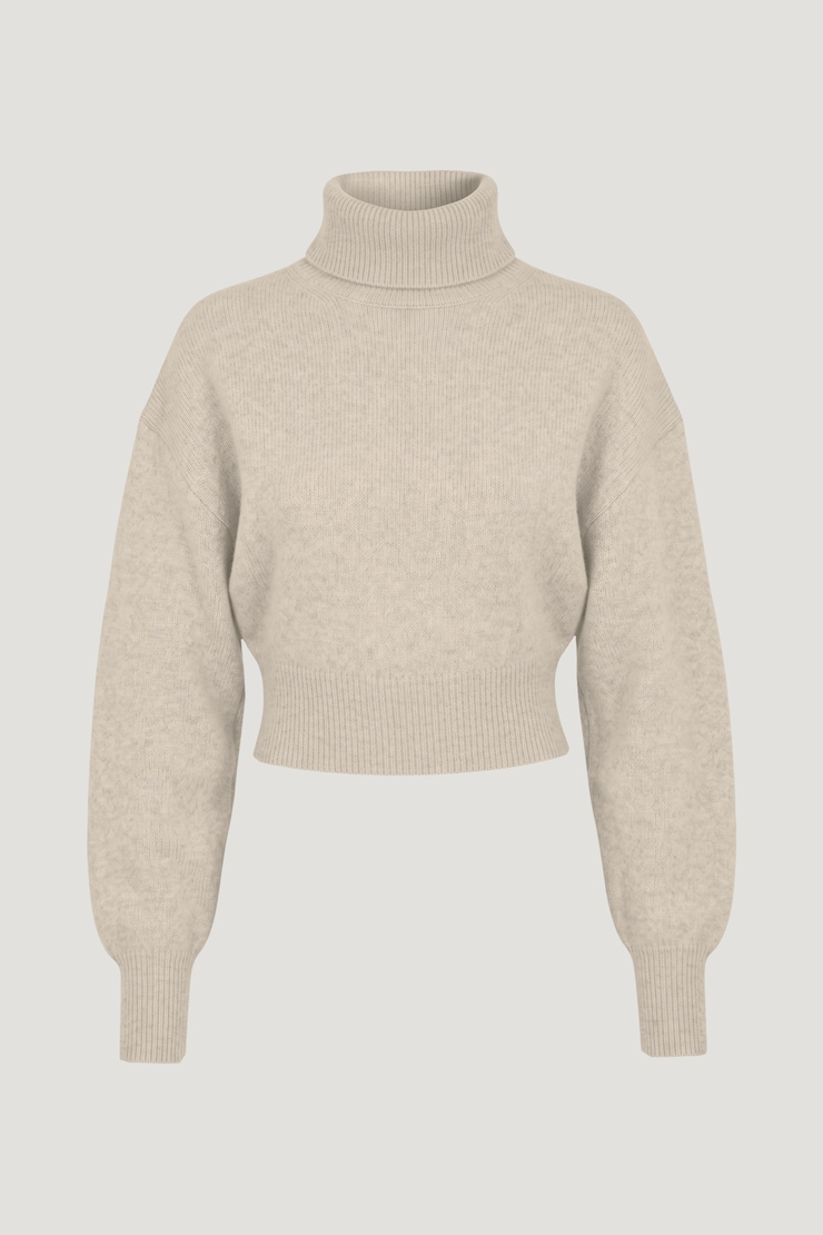 Ellora Cropped Turtleneck Sweater Atmosphere Melange Beige large