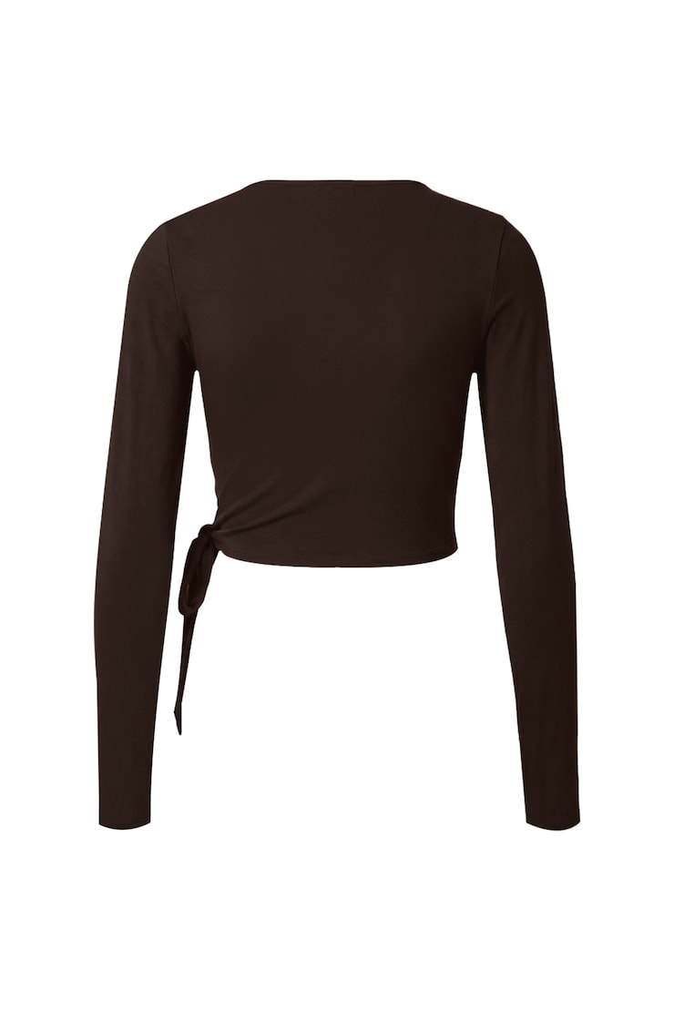 Smooth Long Sleeve Wrap Top, Chocolate Mousse Brown, large