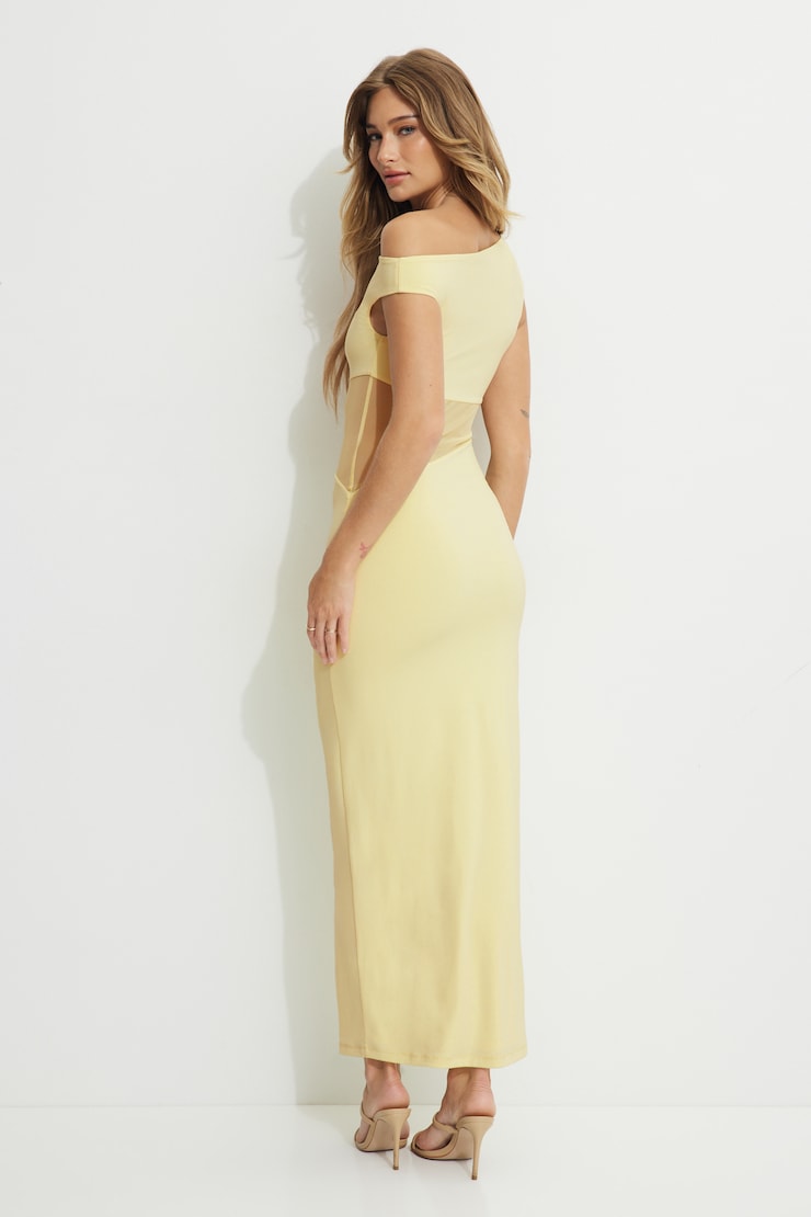 Robe maxi diaphane sculptante Jaune double-crème large