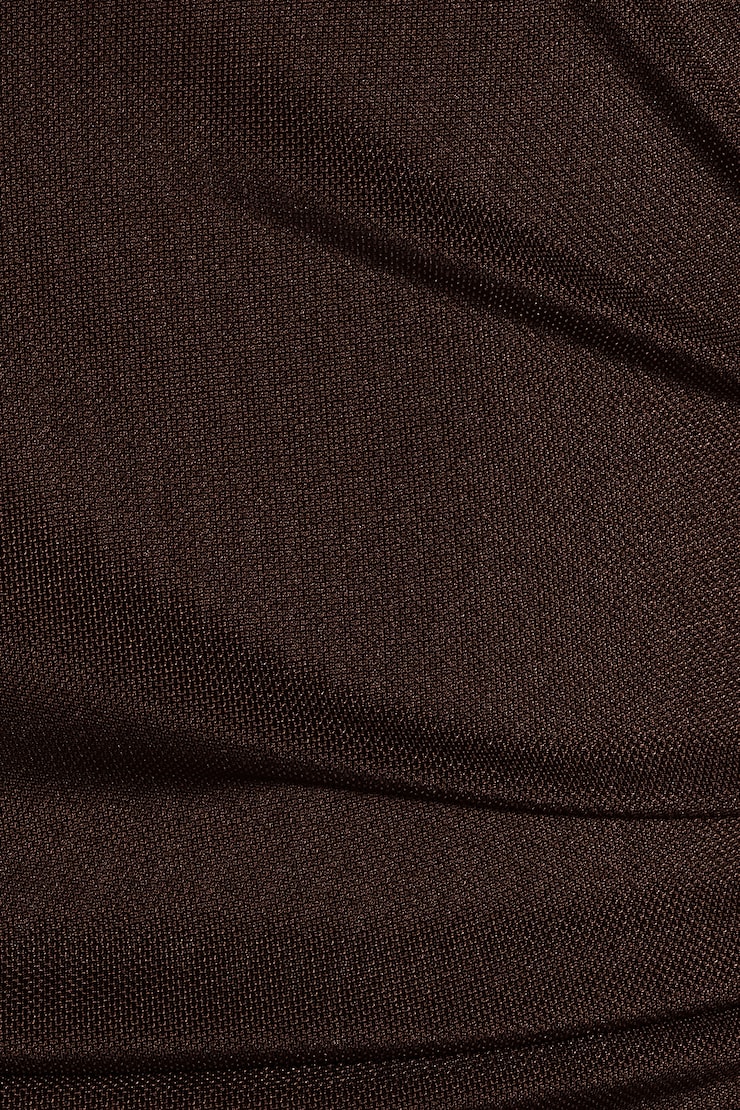 Plunge Ruched Tie Mesh Top, Chocolate Mousse Brown, large