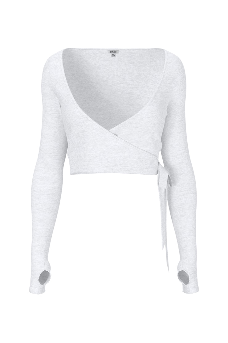 Smooth Long Sleeve Wrap Top, Spring Grey Mix, large