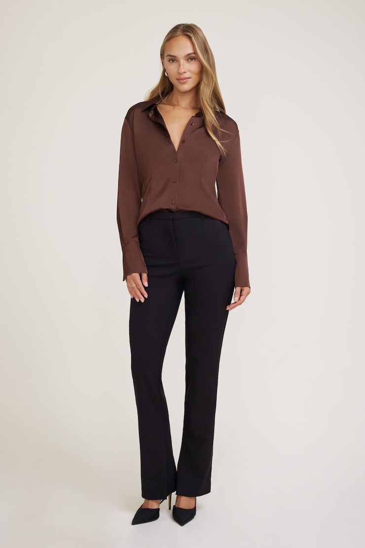Eva Cinched Satin Shirt Bitter Chocolate Burgundy large