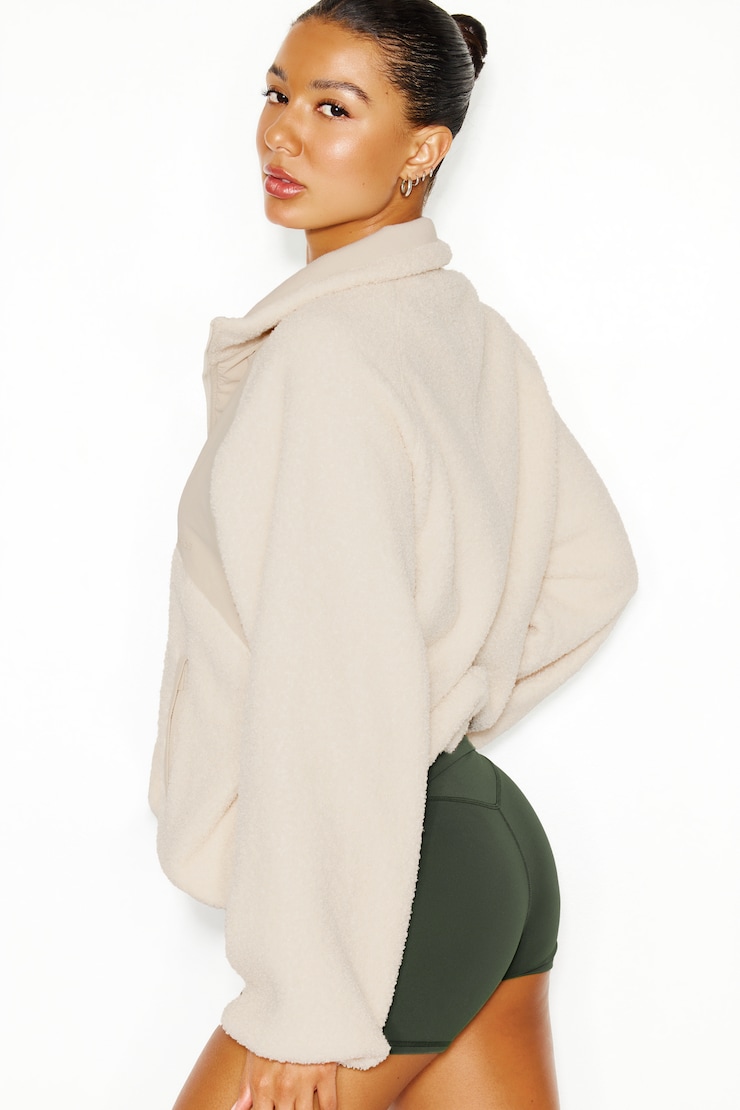 Sherpa Mixed Media Half Zip Jacket, Perfect Pearl Off-White, large