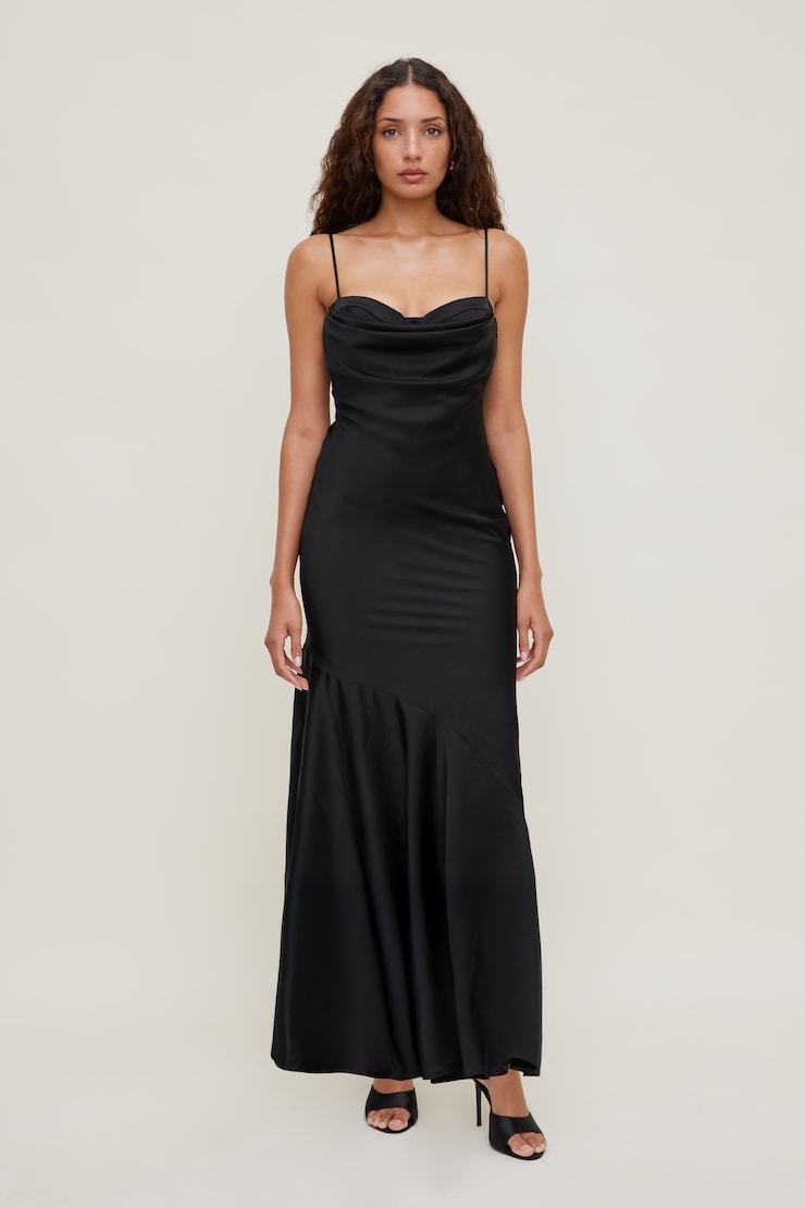 Bustier Satin Maxi Dress Jet Black large