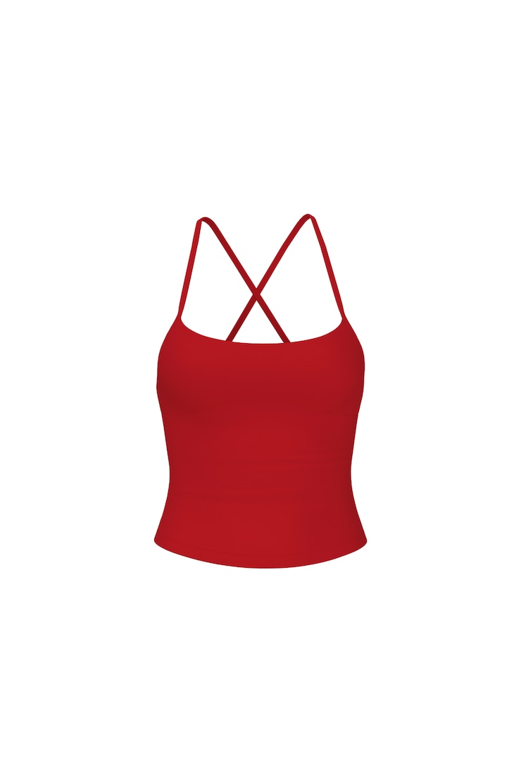 Sleek Underbust Crossback Cami Top, Scarlet Flame Red, large
