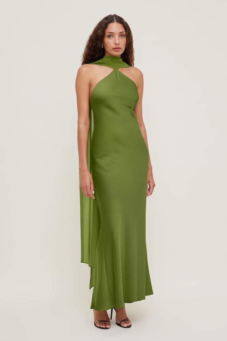 Halter Scarf Satin Maxi Dress Calla Green large