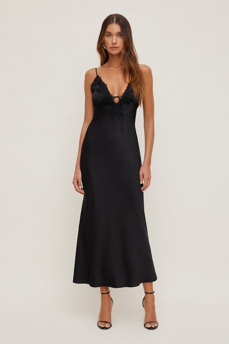 Lace Satin Maxi Dress Jet Black large