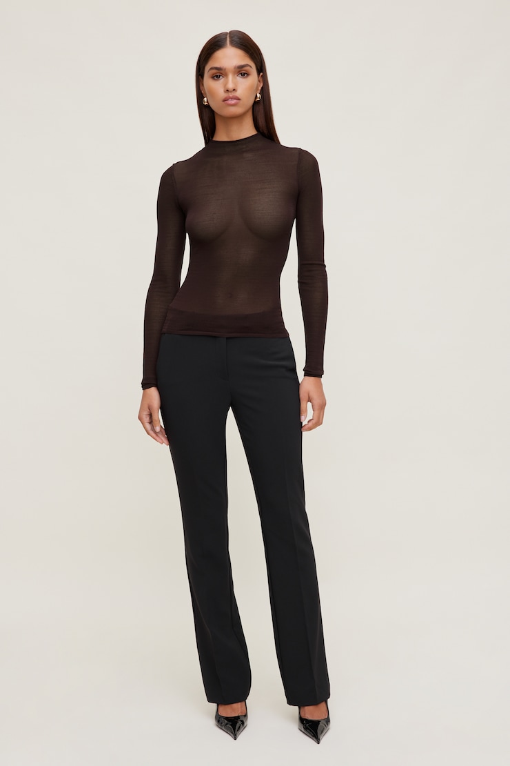 Sheer Mock Neck Sweater Cherry Lacquer Burgundy large