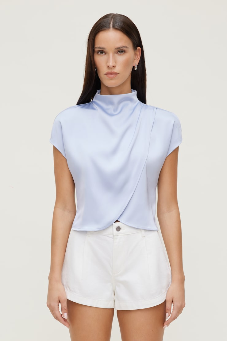 トップス ella drawstring blouse Ella Layered Satin Blouse BLUE | Dynamite