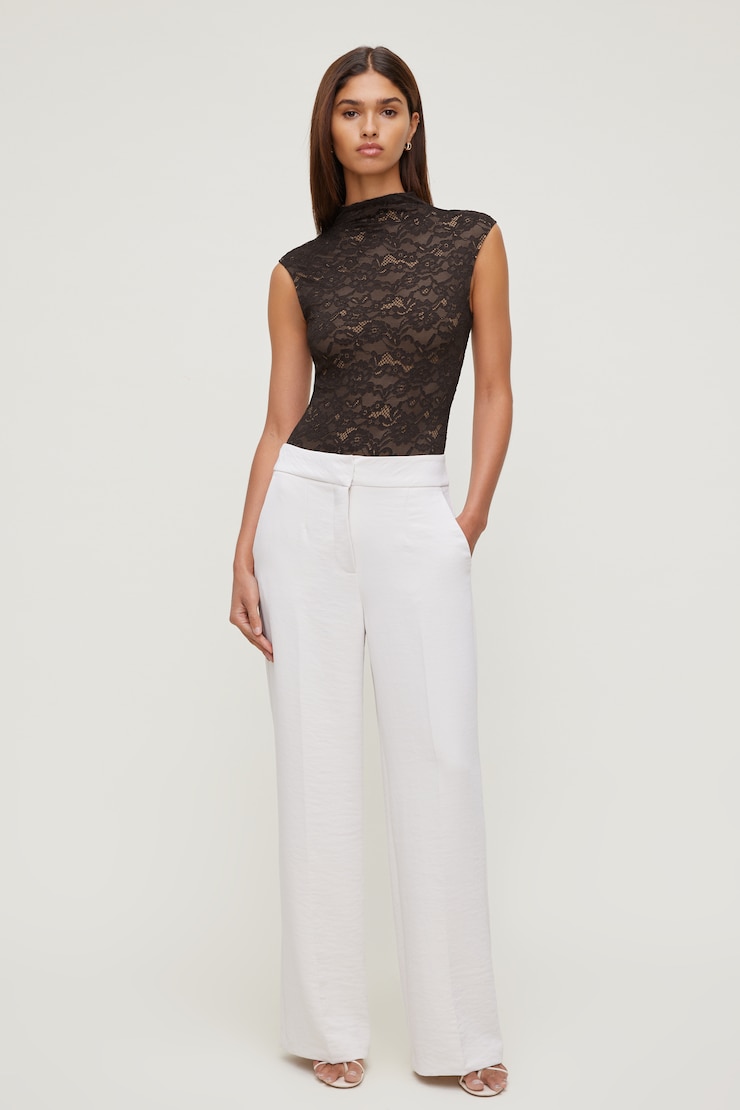 Mock Neck Lace Bodysuit Java Brown large
