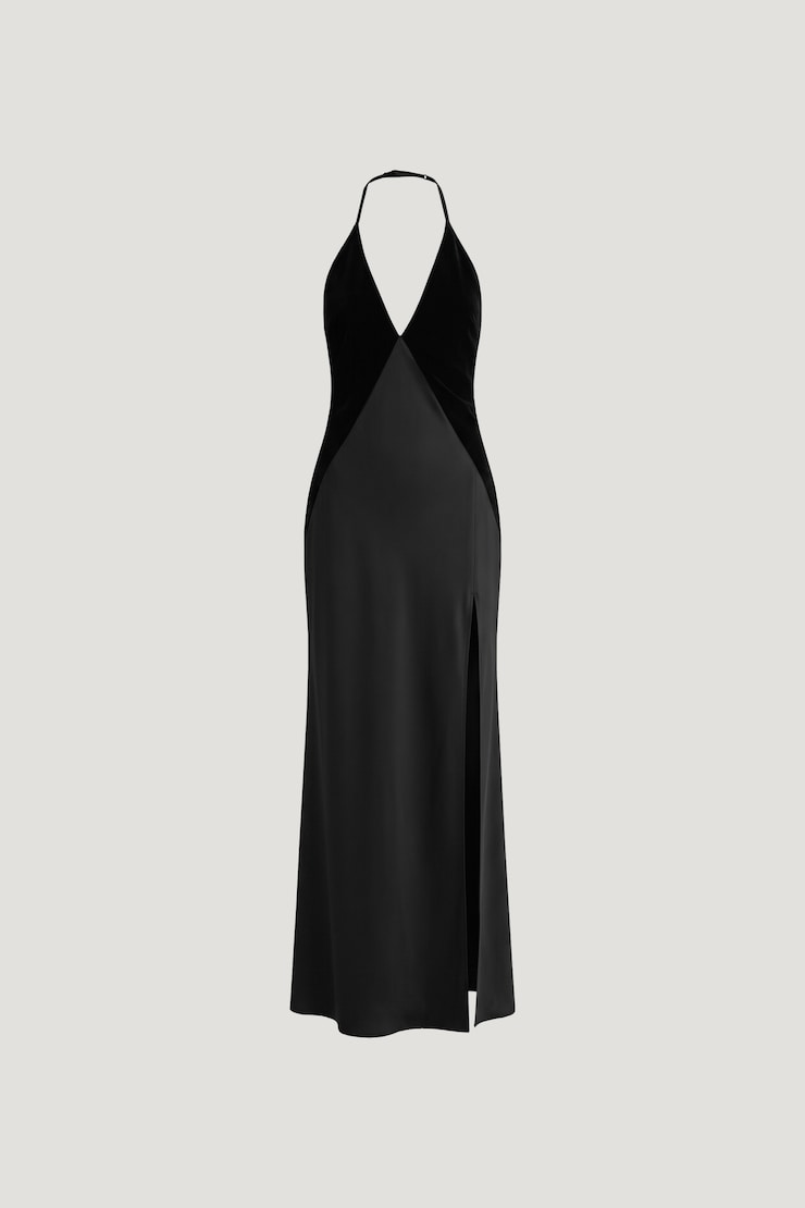 Velvet Satin Maxi Dress Jet Black large