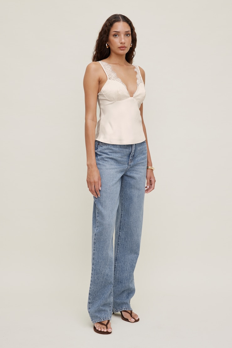 Satin Lace Cami Top Sea Salt Cream large
