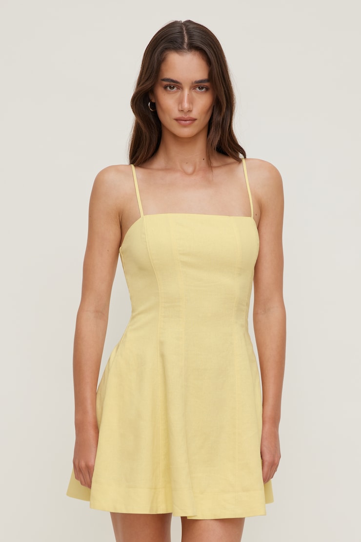 Ivory Linen Mini Dress Double Cream Yellow large