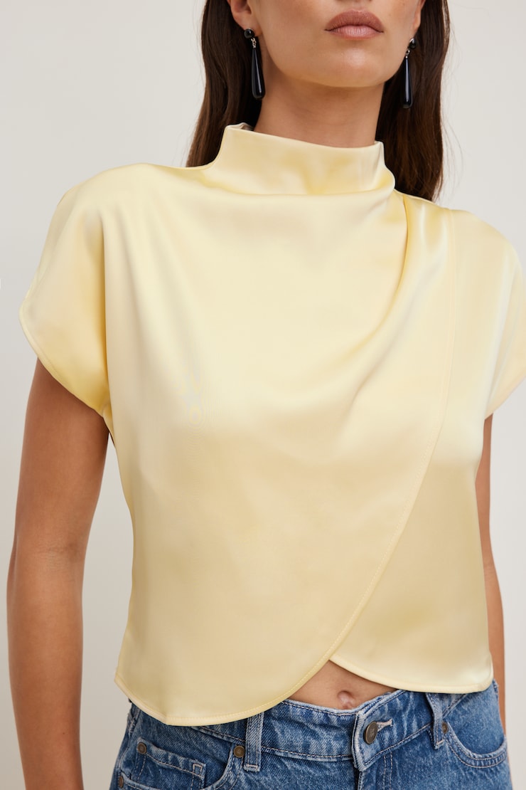 Ella Layered Satin Blouse Pale Yellow large