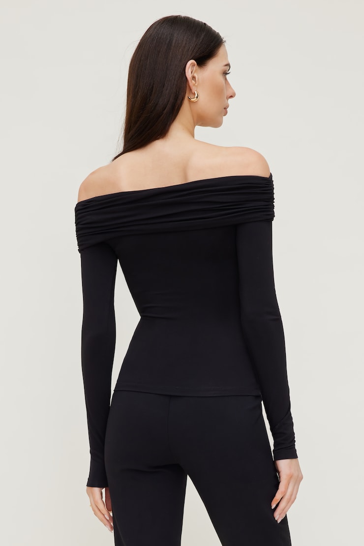 Off Shoulder Long Sleeve Top Jet Black large