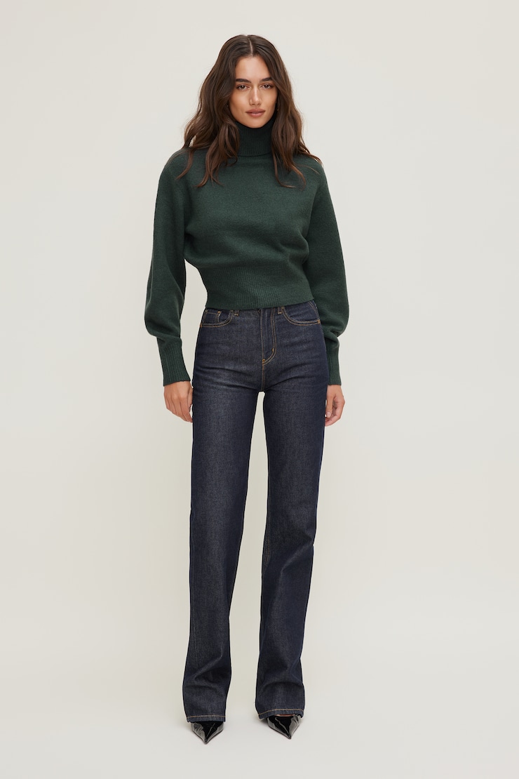 Ellora Cropped Turtleneck Sweater Darkest Spruce Green large